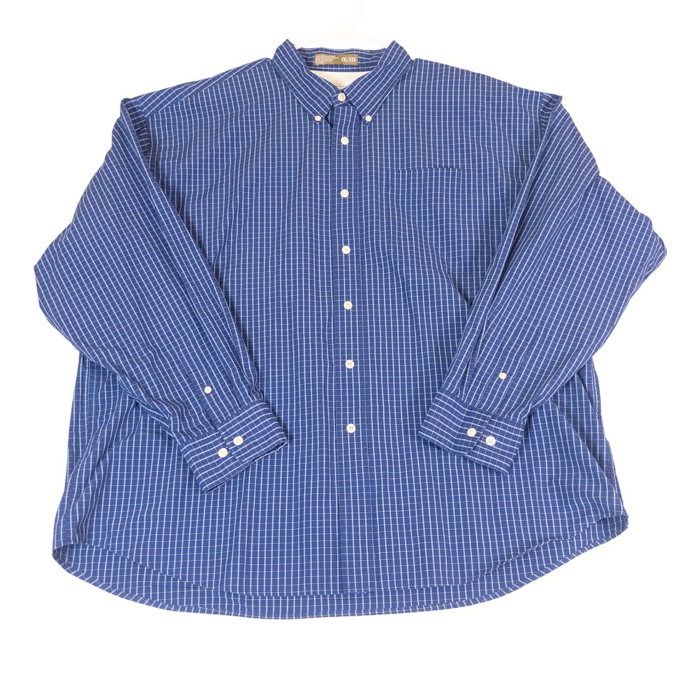Haggar Generations Mens XXL Blue Grid Plaid Long Sleeve Button Down Shirt